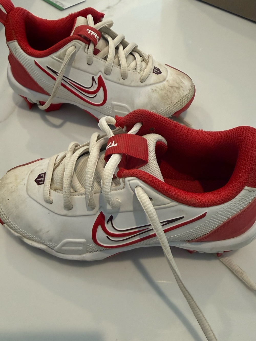12c Nike Kids White and Red Cleats - Lightweight Youth Soccer/Football Shoes